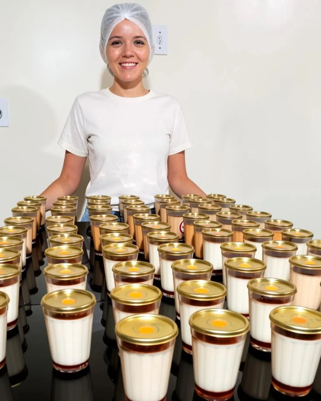 Claudia com os pudins Dudim prontos para entrega